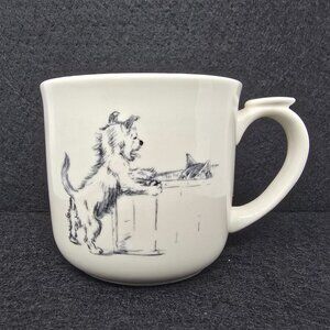 Ceramic Mug Adorable Terrier Dog Puppy Watching Hiding Cat Sketch Illustration